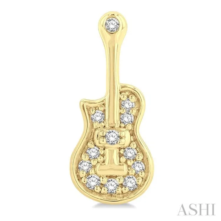 1/10 ctw Petite Guitar Round Cut Diamond Fashion Stud Earring in 10K Yellow Gold