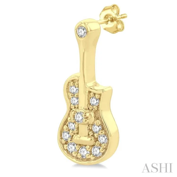 1/10 ctw Petite Guitar Round Cut Diamond Fashion Stud Earring in 10K Yellow Gold