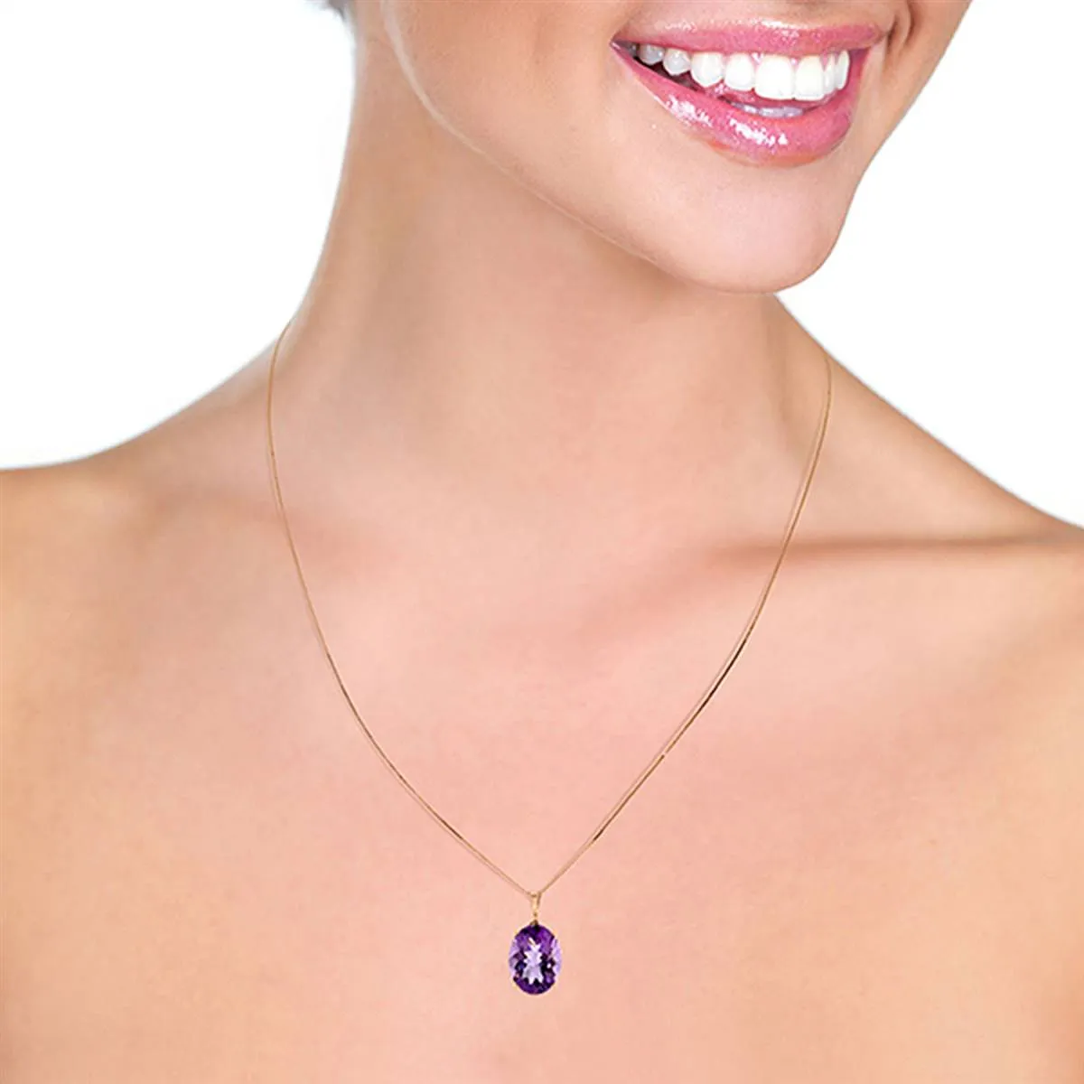 14K Solid Rose Gold Necklace w/ Oval Purple Amethyst