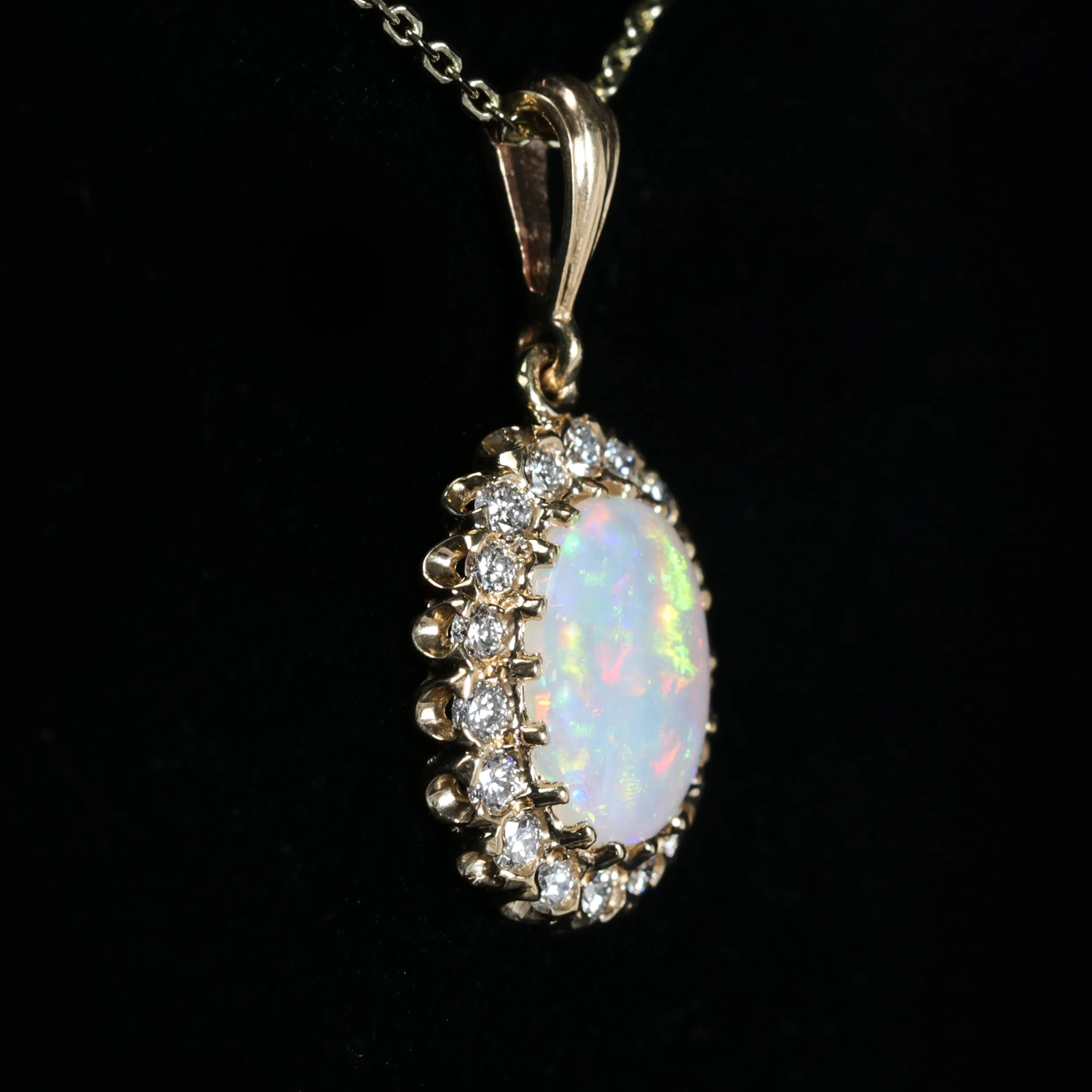 14k Yellow Gold 1.19 Carat Opal and Diamond Pendant