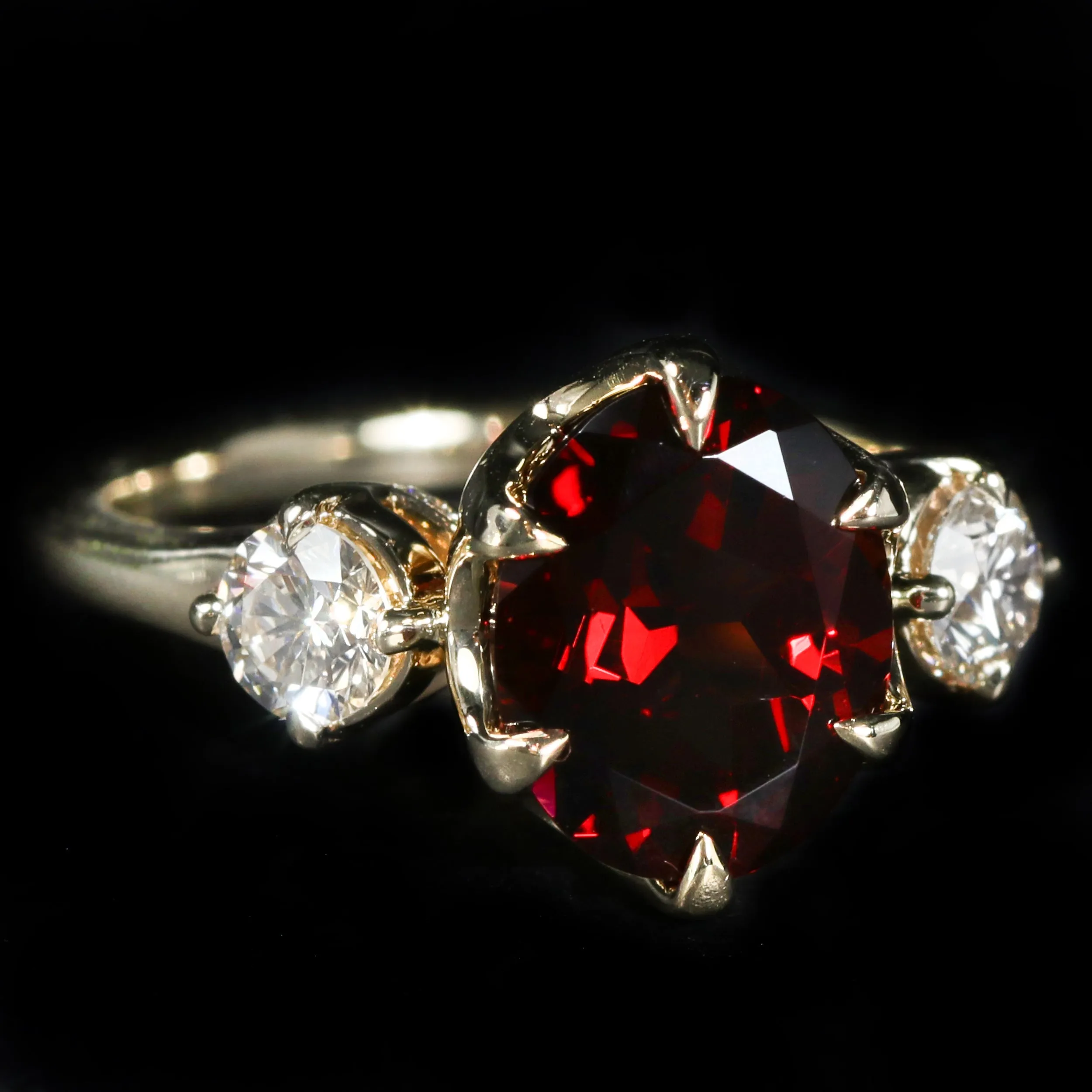 14K Yellow Gold 2.88 Carat Garnet and Diamond Ring