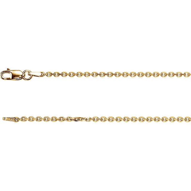 14K Yellow Gold Diamond Cut Cable Chain, 16 inches Long 1.75 mm CH125G