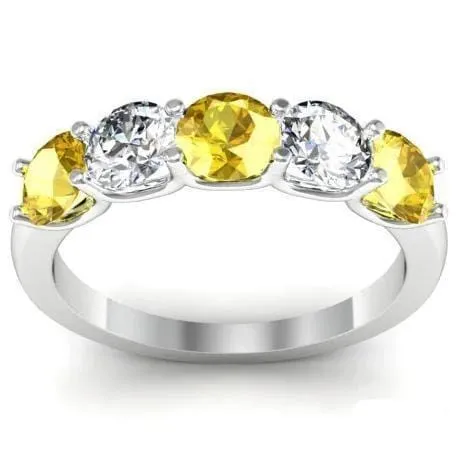 1.50cttw U Prong Yellow Sapphire and Diamond Five Stone Band