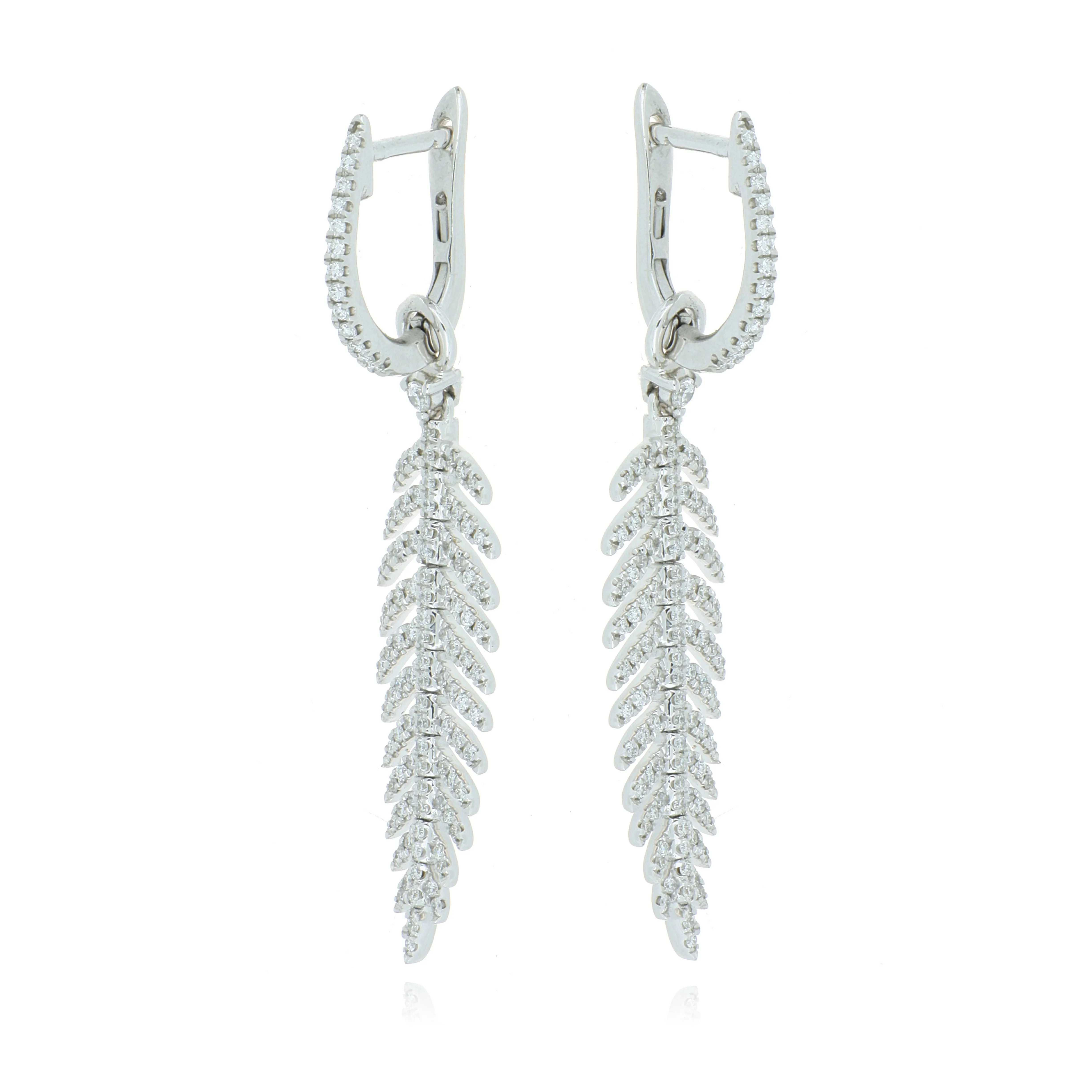 18k White Gold Diamond Accented Feather Drop Earrings