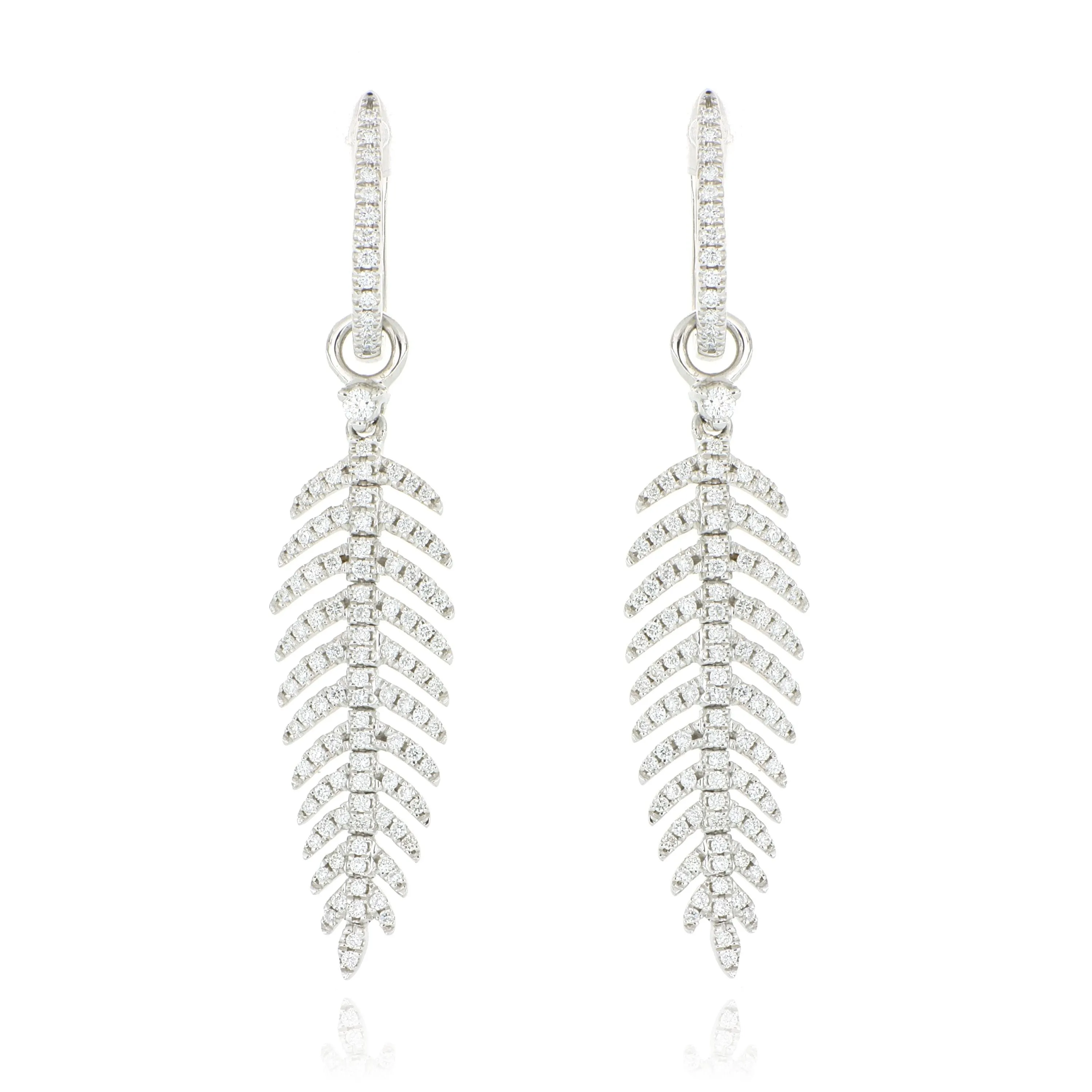 18k White Gold Diamond Accented Feather Drop Earrings