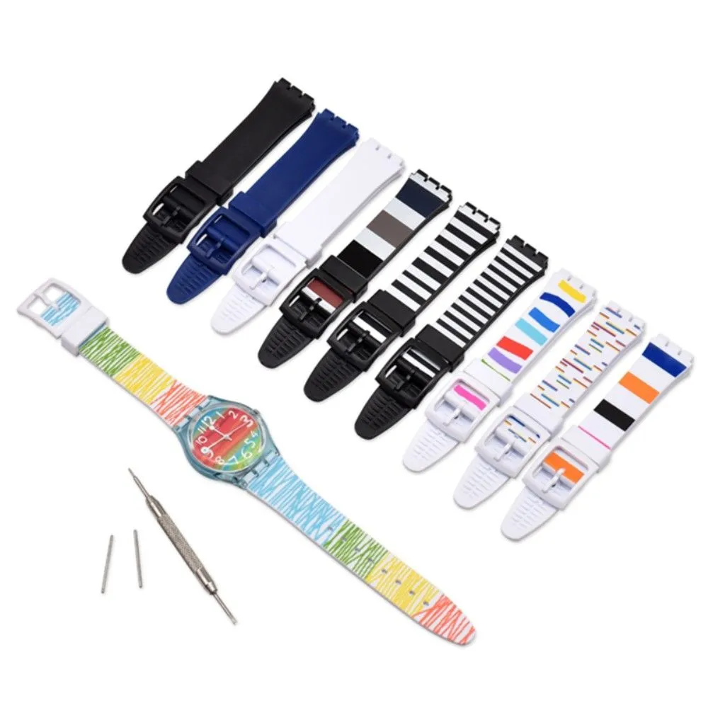 19mm Universal stripe printed silicone watch strap - White