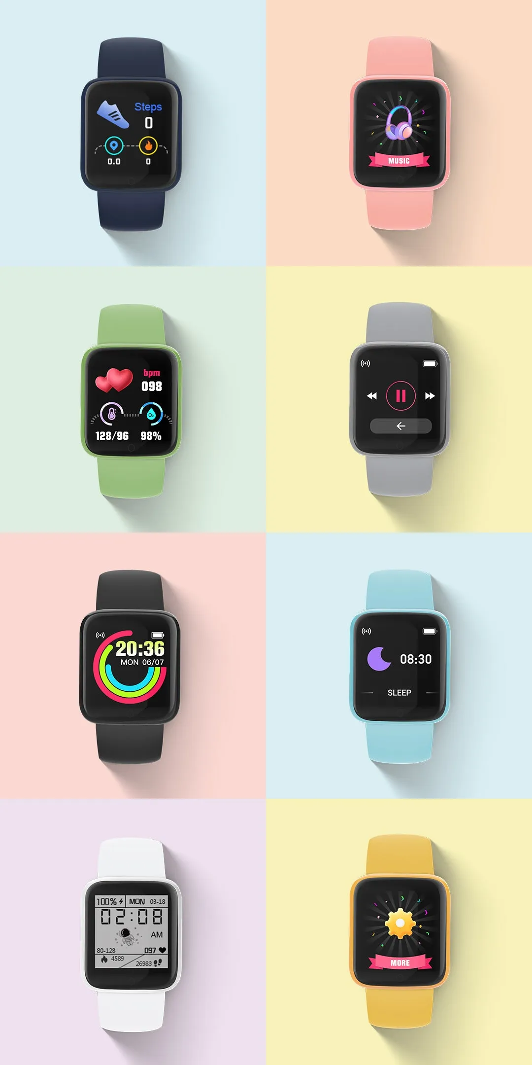 2021 Macaron Y68S Smart Watch (BP, HR & Blood Oxygen)