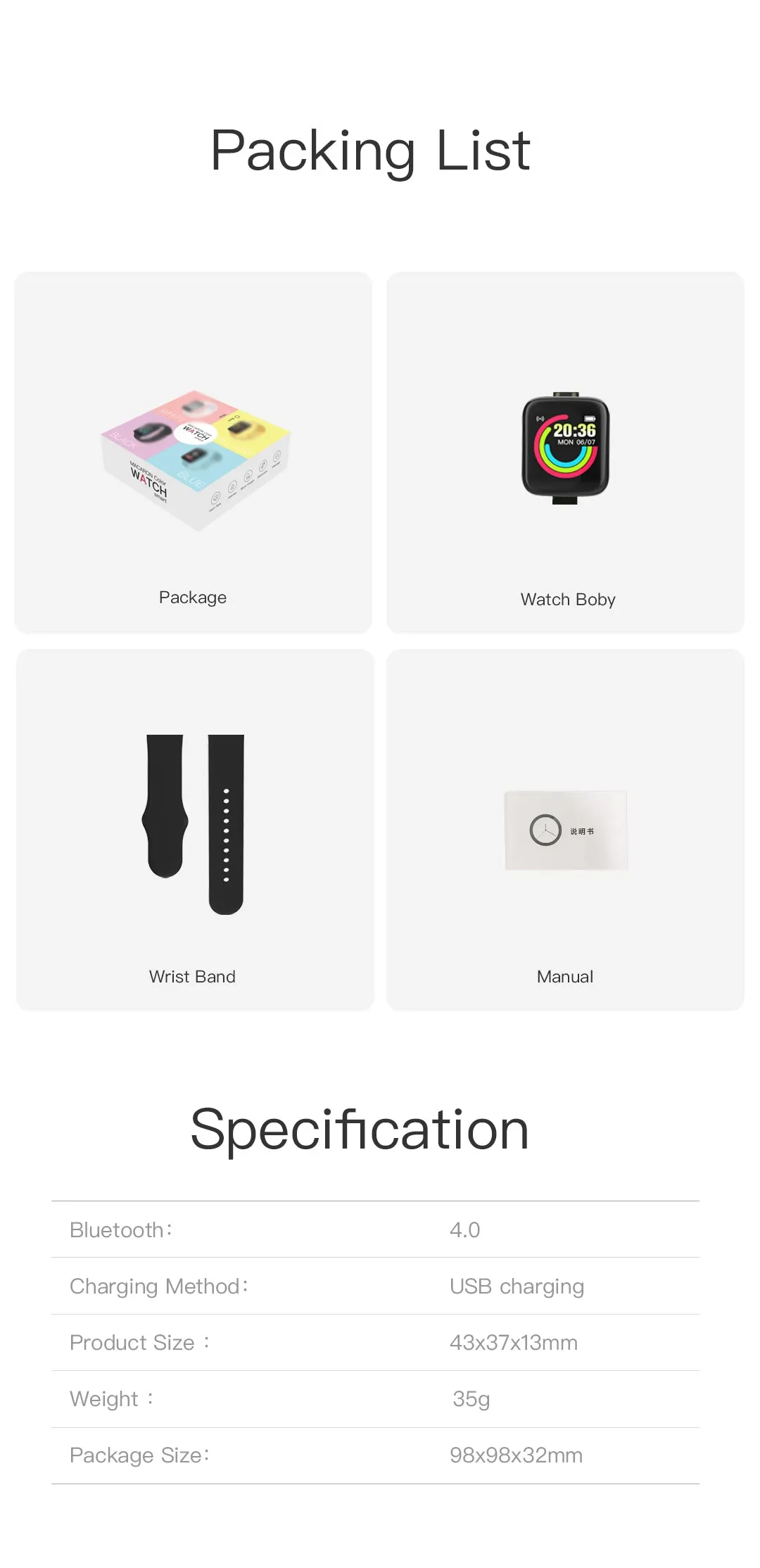 2021 Macaron Y68S Smart Watch (BP, HR & Blood Oxygen)