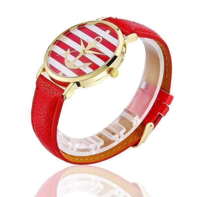 Ahoy! Anchor Watch in Red and White Stripes for Women