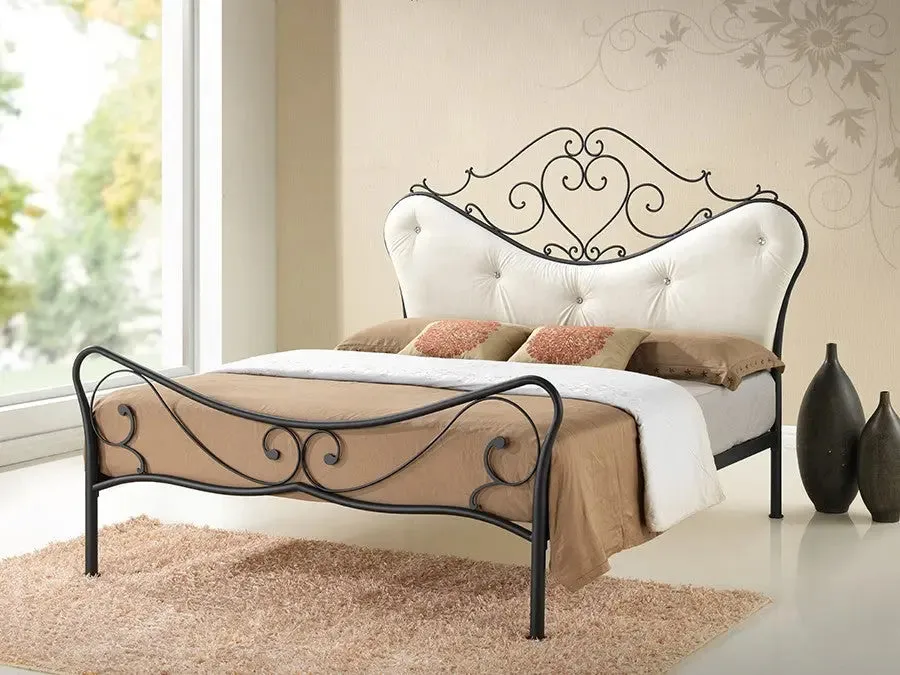 Alanna Metal Platform Bed w/Beige Tufted Headboard (Queen)