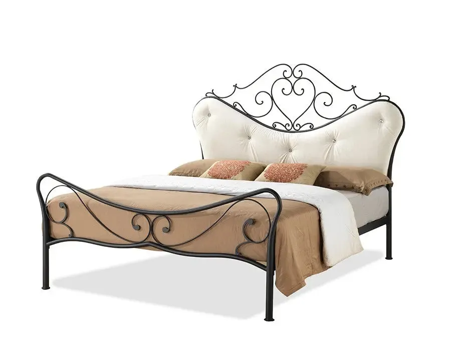 Alanna Metal Platform Bed w/Beige Tufted Headboard (Queen)