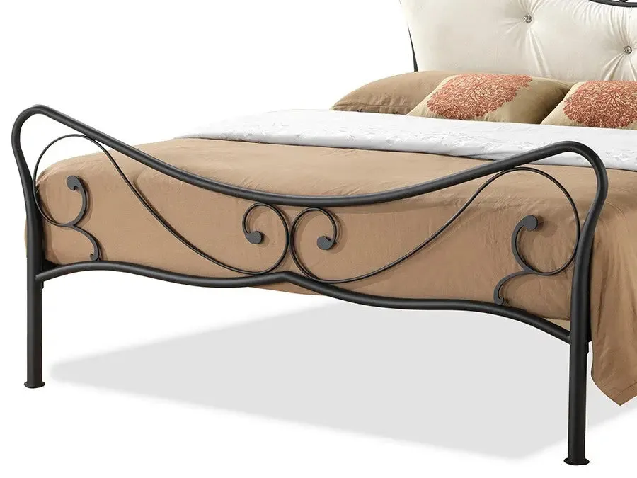 Alanna Metal Platform Bed w/Beige Tufted Headboard (Queen)