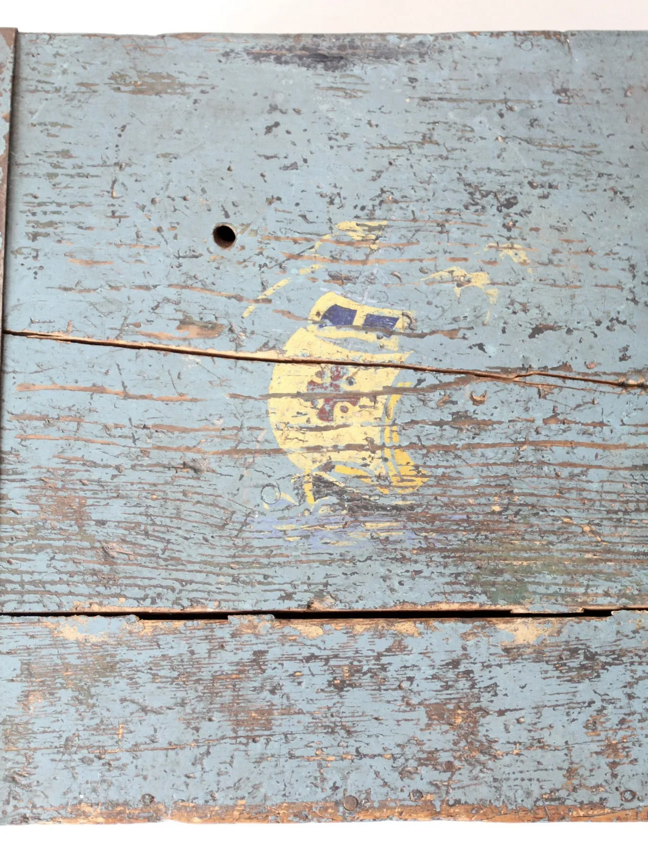 antique blue hand-painted wood trunk