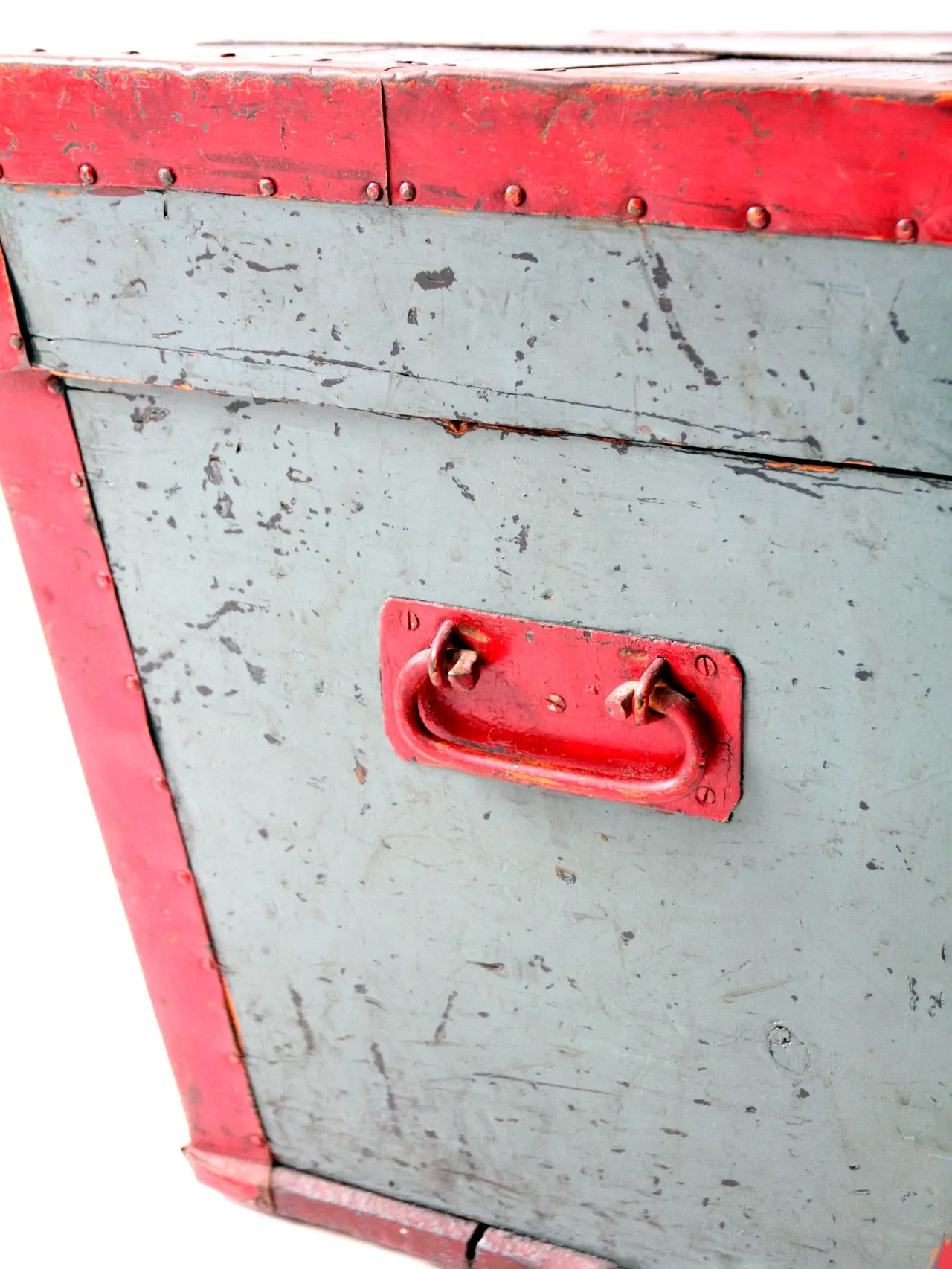 antique blue hand-painted wood trunk