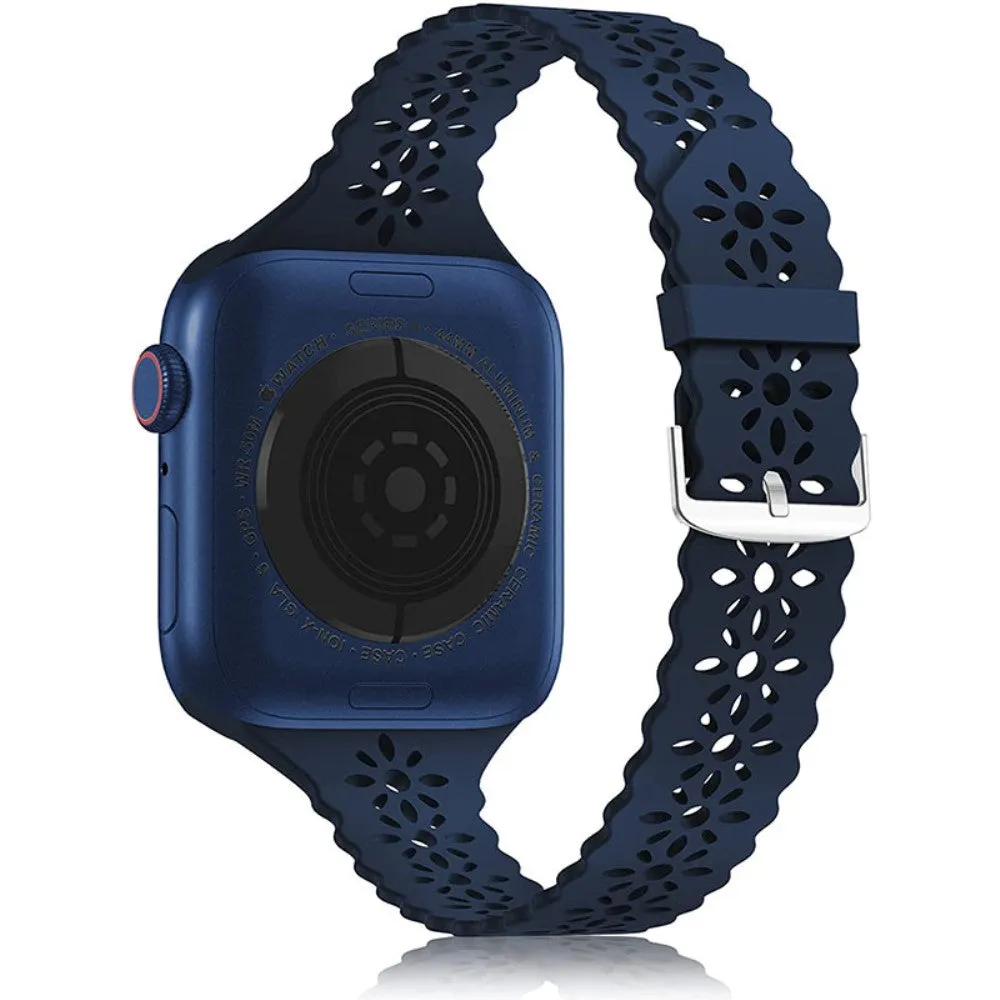 Apple Watch (45mm) stylish blossom silicone watch strap - Dark Blue