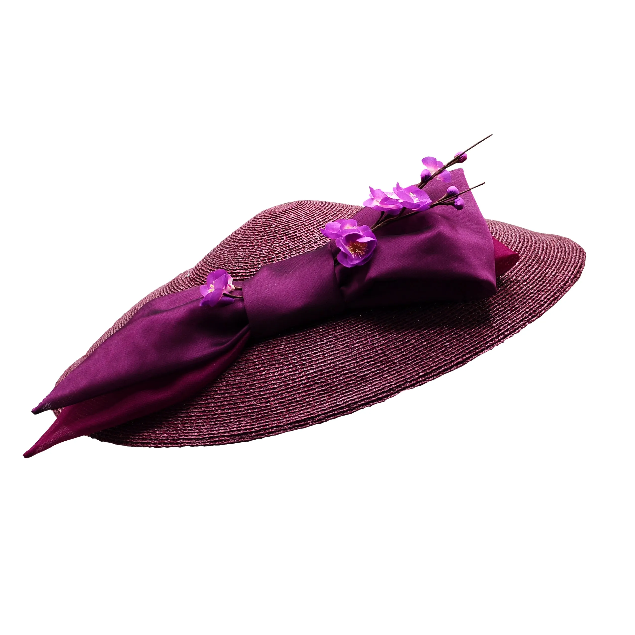 Beau Purple: Plum Picture Hat with Bow and Blossom