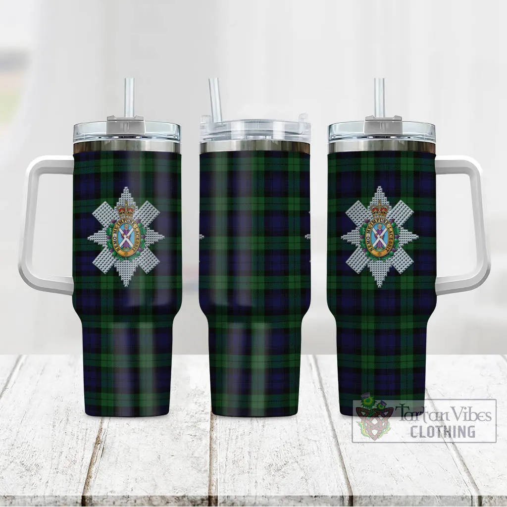 Black Watch Tartan and Family Crest Tumbler with Handle