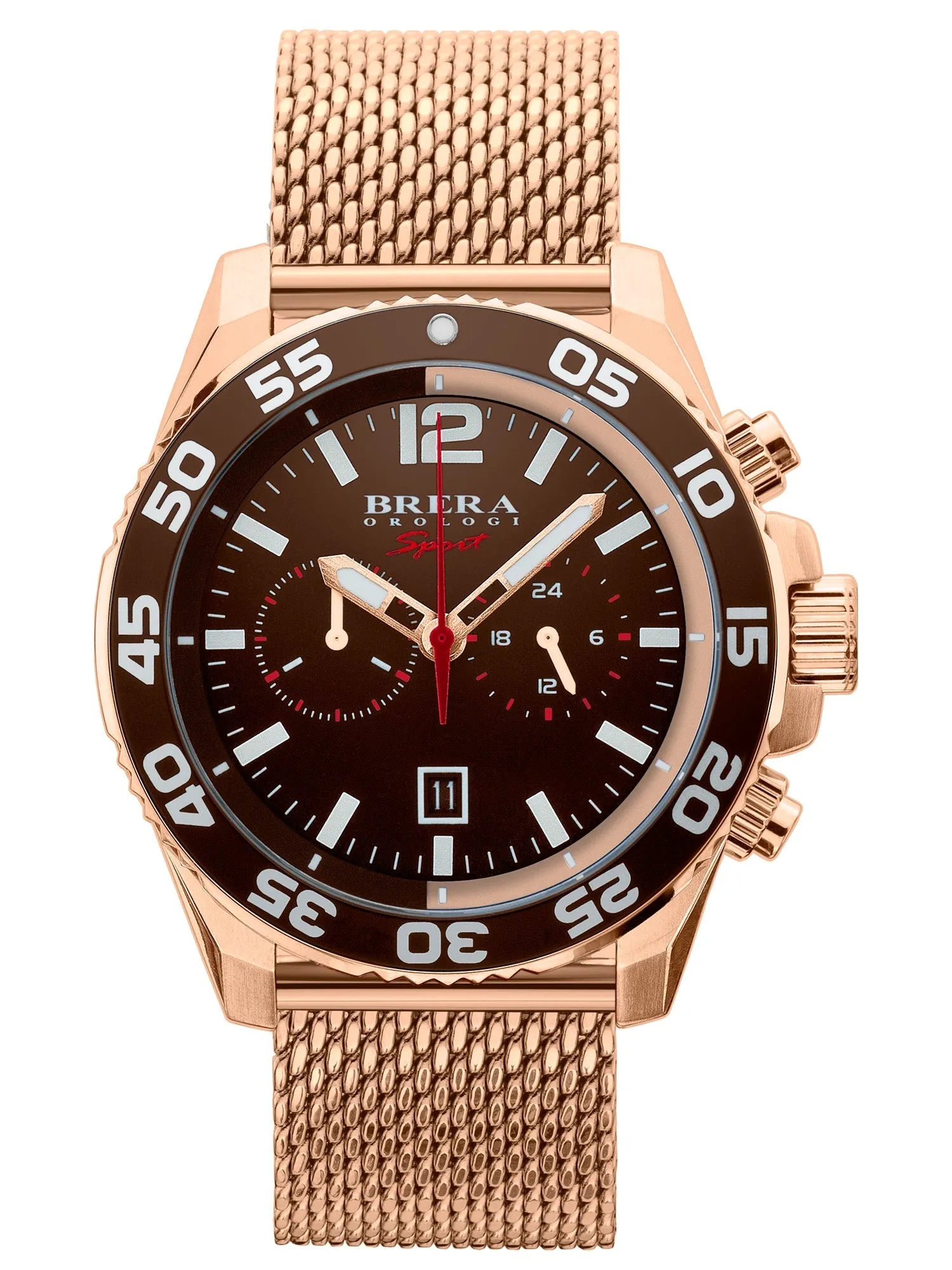 Brera Orologi BRSPMIC4402-SS-MIL Mistral Mens Rose-Gold & Brown Chronograph Watch