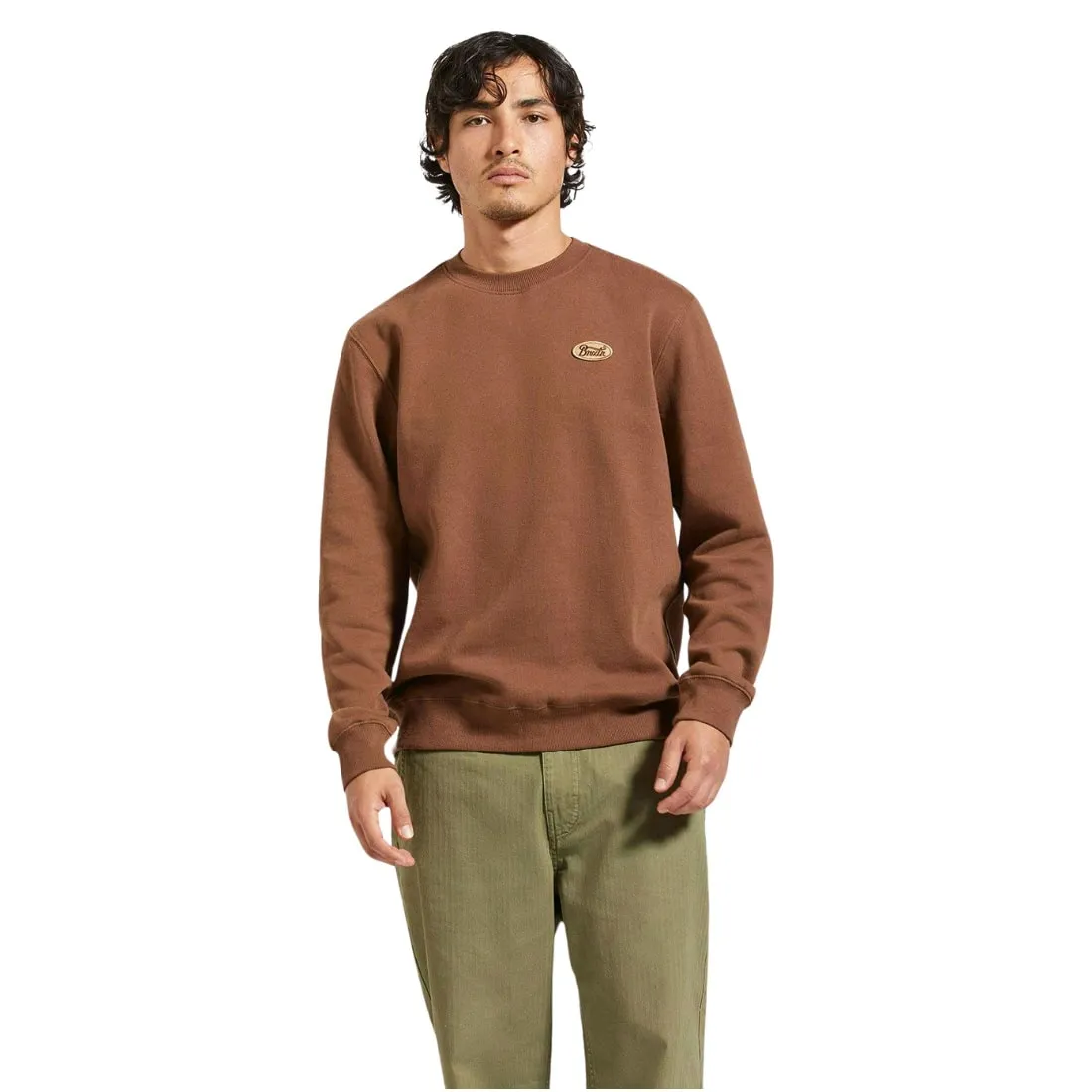 Brixton Parson Patch Crewneck Sweatshirt - Pinecone Brown