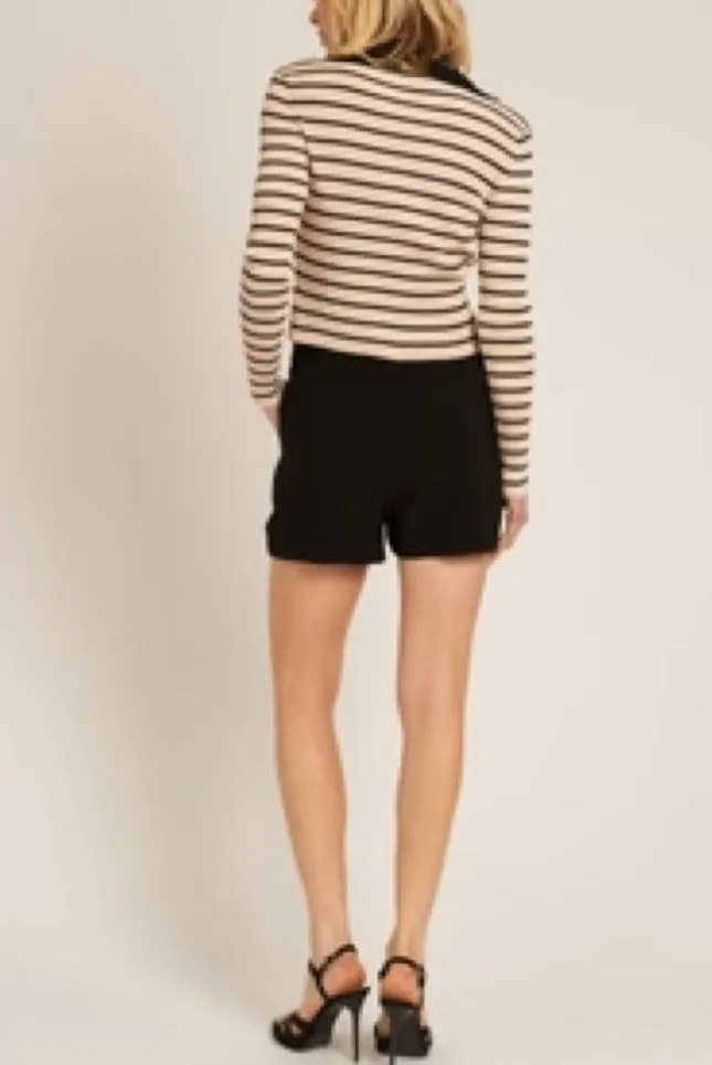 Coffee Bean Striped Sweater with Collar in Beige/Black