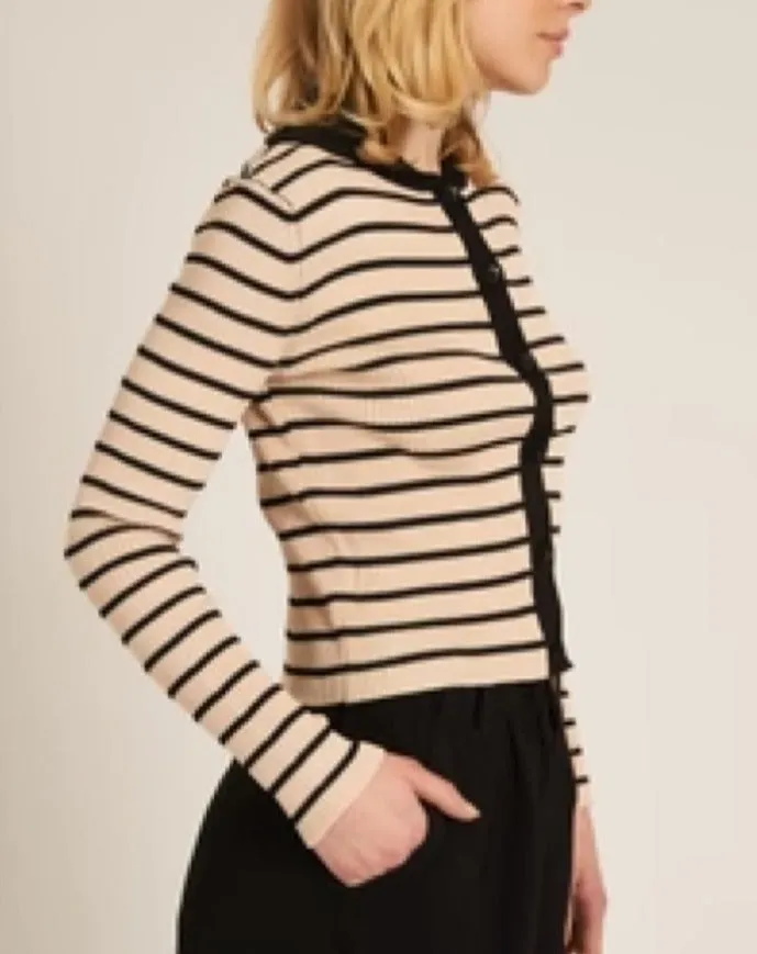 Coffee Bean Striped Sweater with Collar in Beige/Black