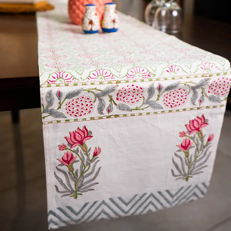 Cotton Dining Table Runner | Hand Block | Flower Printed | Red