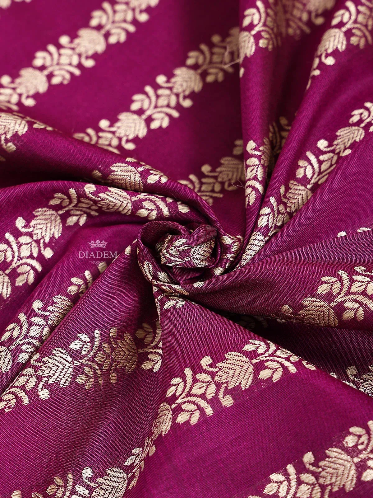 Dark Purple Banarasi Saree with Geometric Floral Motif on the Body with Zari Border