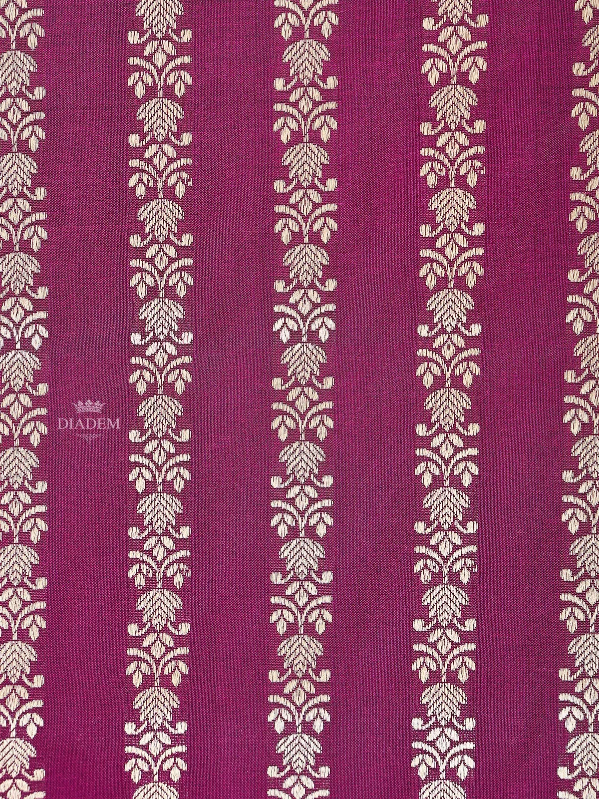 Dark Purple Banarasi Saree with Geometric Floral Motif on the Body with Zari Border