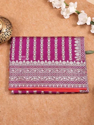 Dark Purple Banarasi Saree with Geometric Floral Motif on the Body with Zari Border