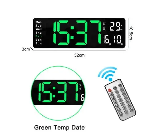 Digital Display Remote Control Temperature LED Wall Clock