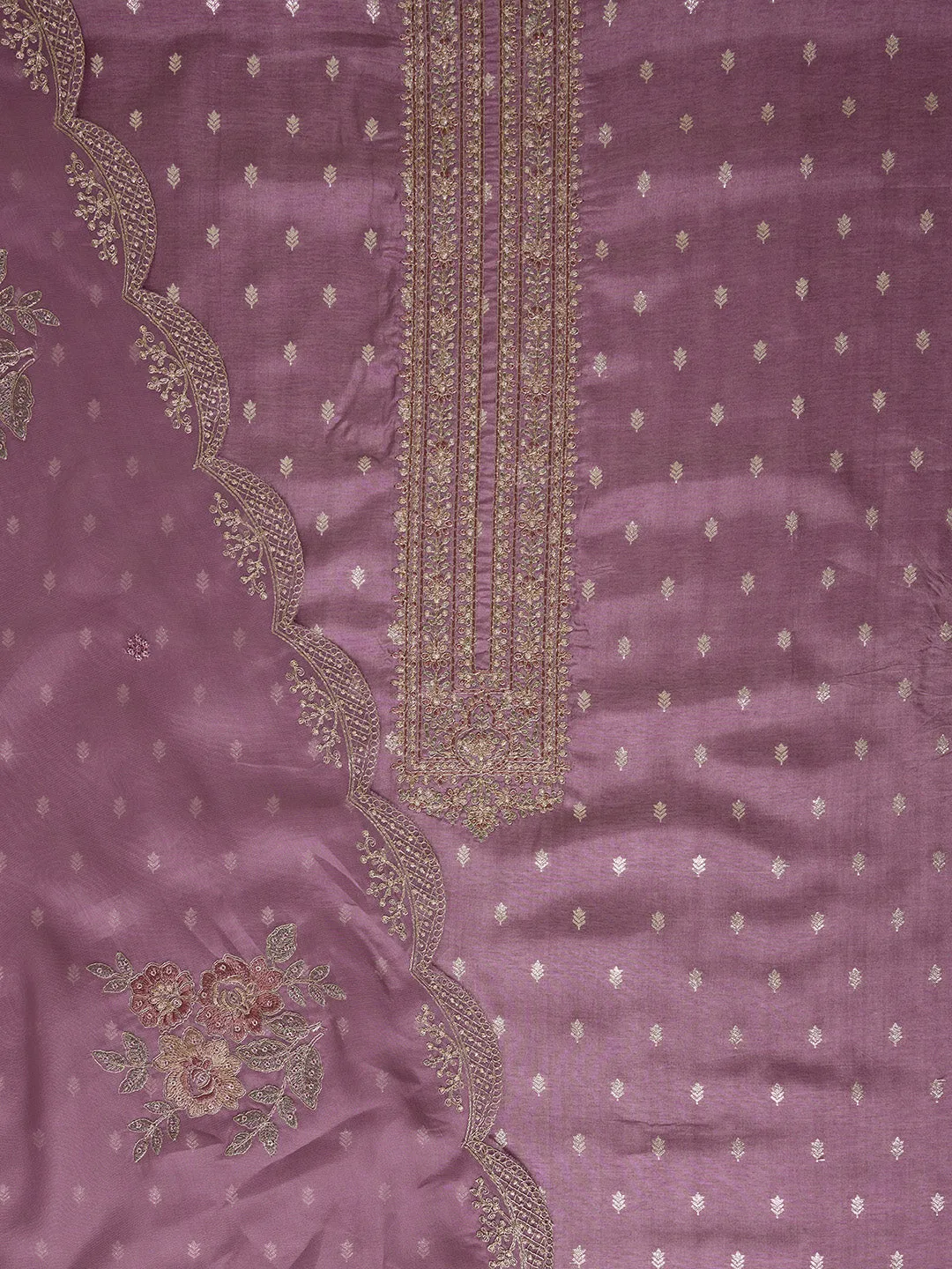 Embroidered Unstitched Kurta & Trouser With Dupatta