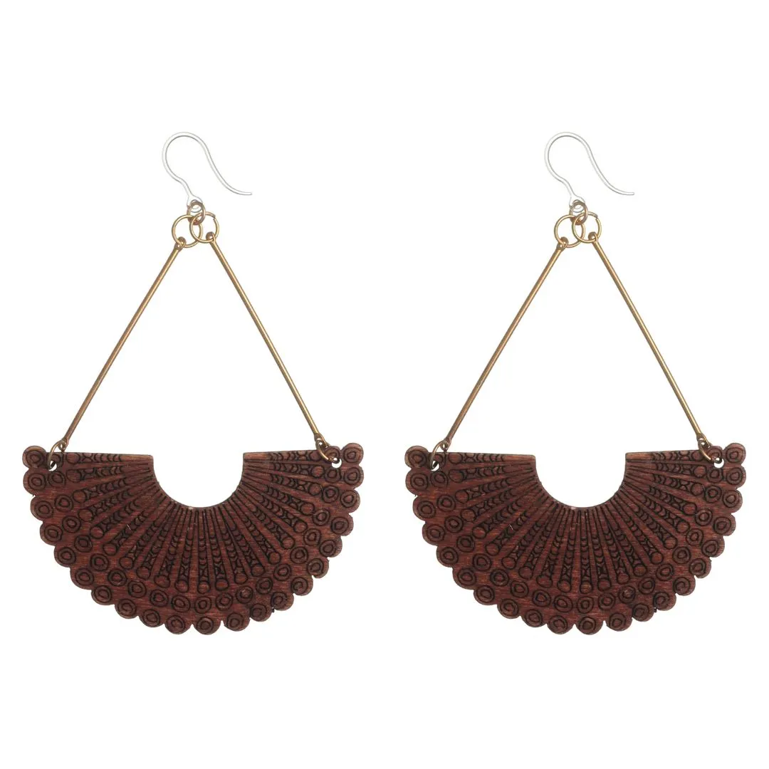 Exaggerated Stamped Wooden Dangles Hypoallergenic Earrings for Sensitive Ears Made with Plastic Posts