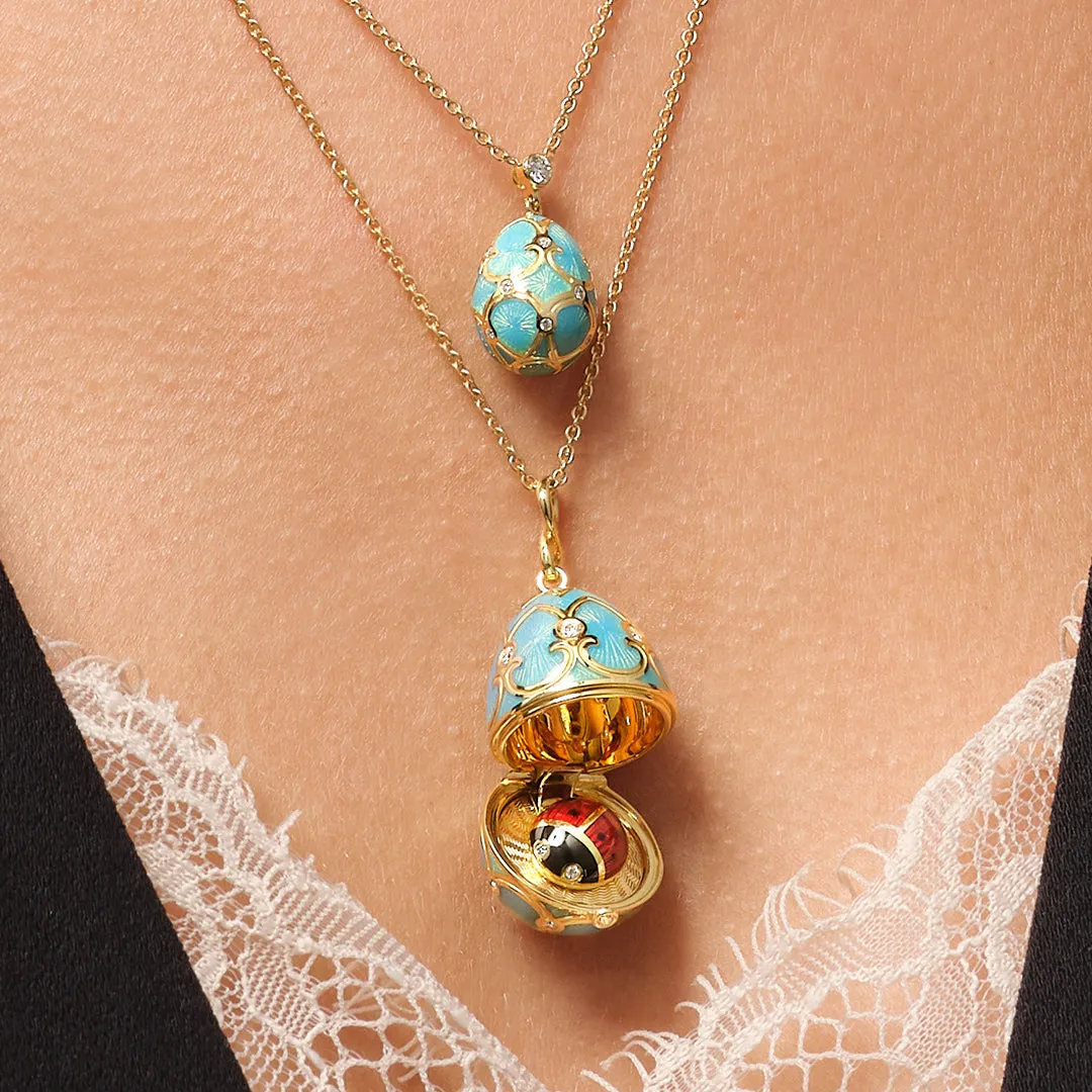 Fabergé Heritage Yellow Gold Turquoise Guilloché Enamel Ladybird Surprise Locket