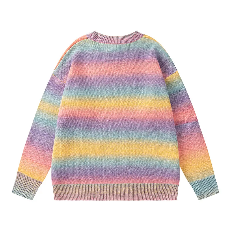 Faire Echo rainbow striped digital sweater