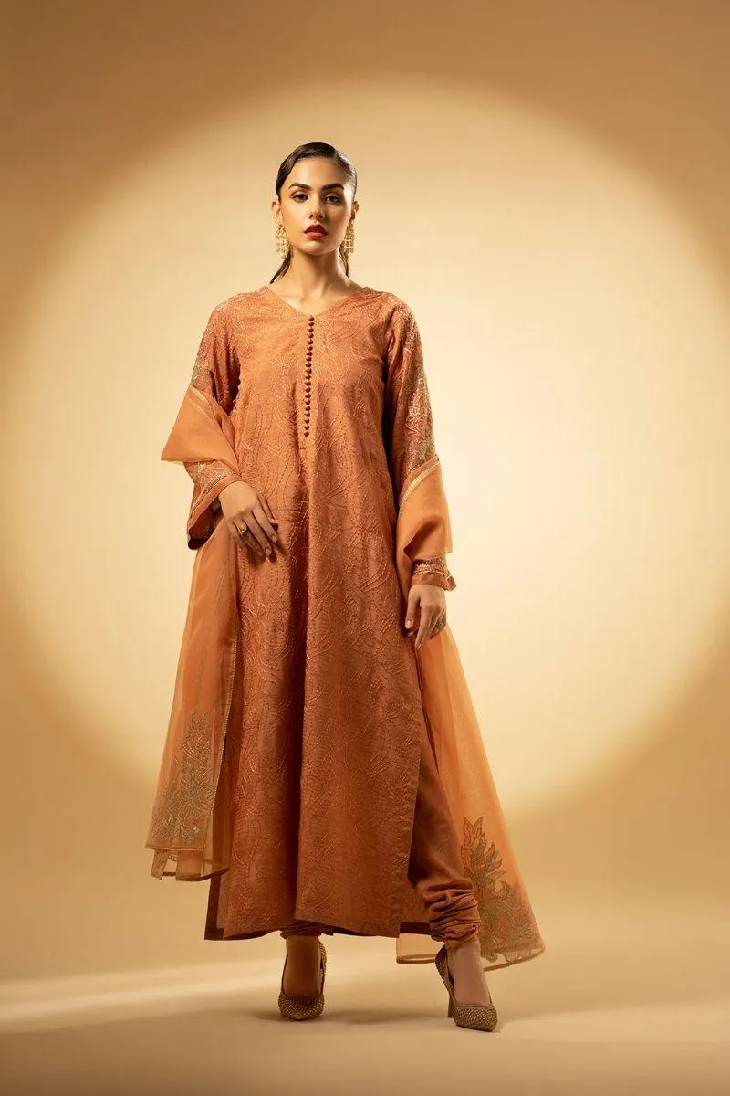 Fozia Khalid - Peach Hues - Silk - 3 Piece