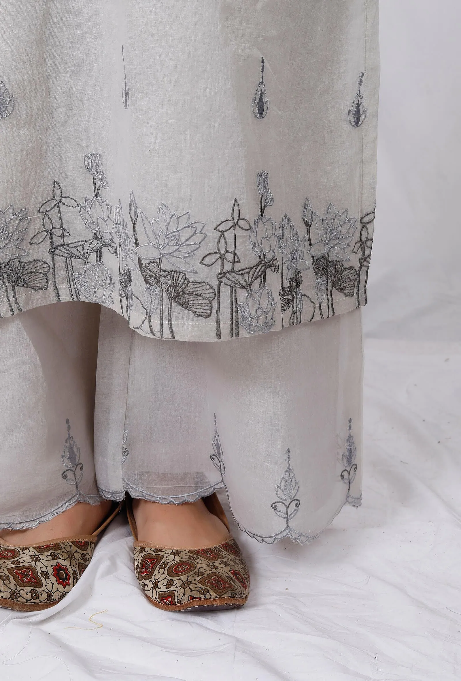 Grey Embroidered Organdy Kurta