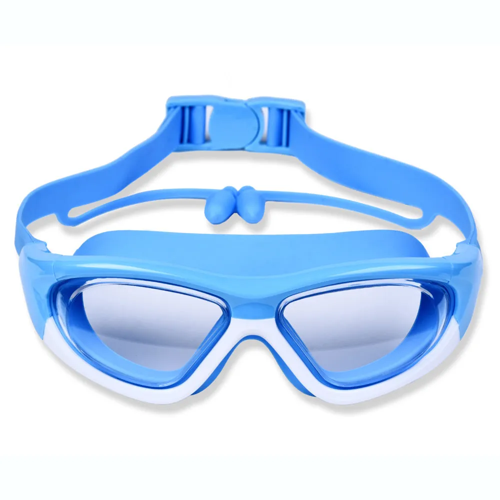 HD Children's Swimming Goggles Boys and Girls Non-Fogging Swimming Glasses Large Frame Goggles Comfortable Silicone One-Piece Earplugs