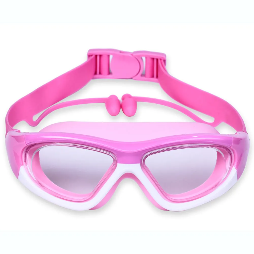 HD Children's Swimming Goggles Boys and Girls Non-Fogging Swimming Glasses Large Frame Goggles Comfortable Silicone One-Piece Earplugs