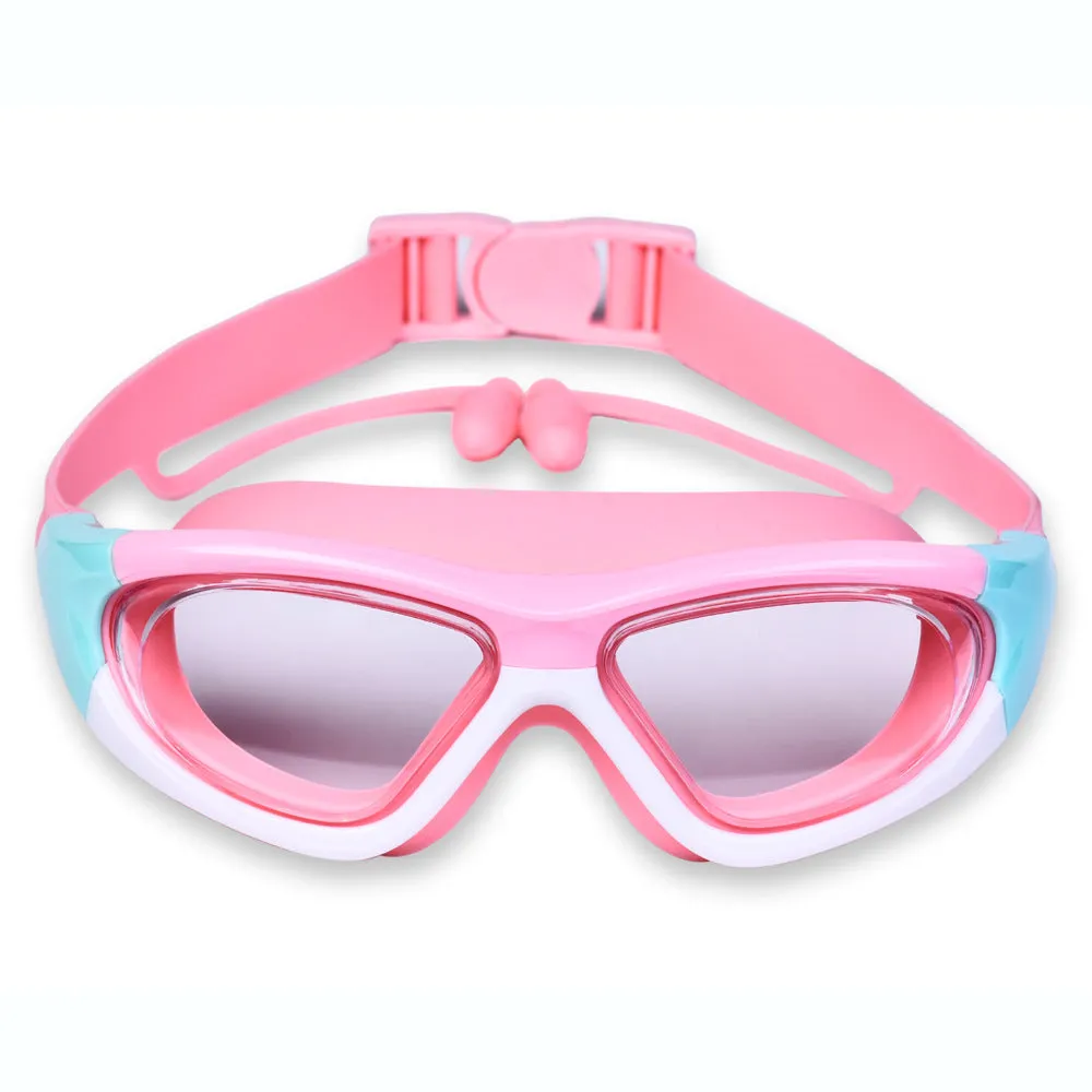 HD Children's Swimming Goggles Boys and Girls Non-Fogging Swimming Glasses Large Frame Goggles Comfortable Silicone One-Piece Earplugs