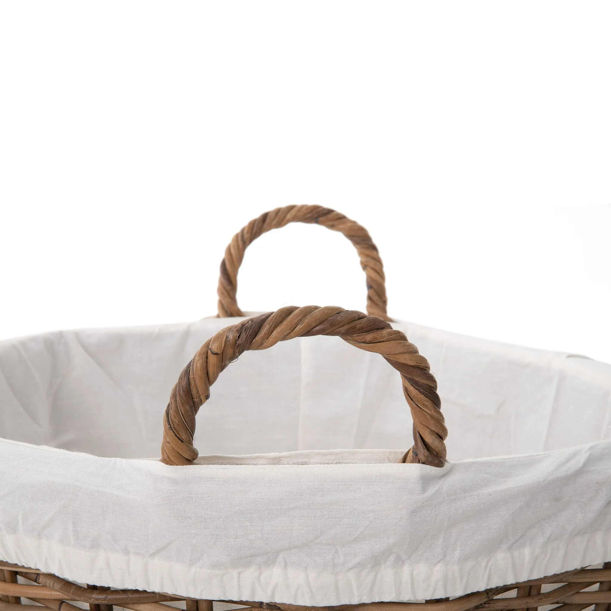 Kobo Round Rattan Storage and Laundry Basket with Liner and Handles - Removable and Washable Liner