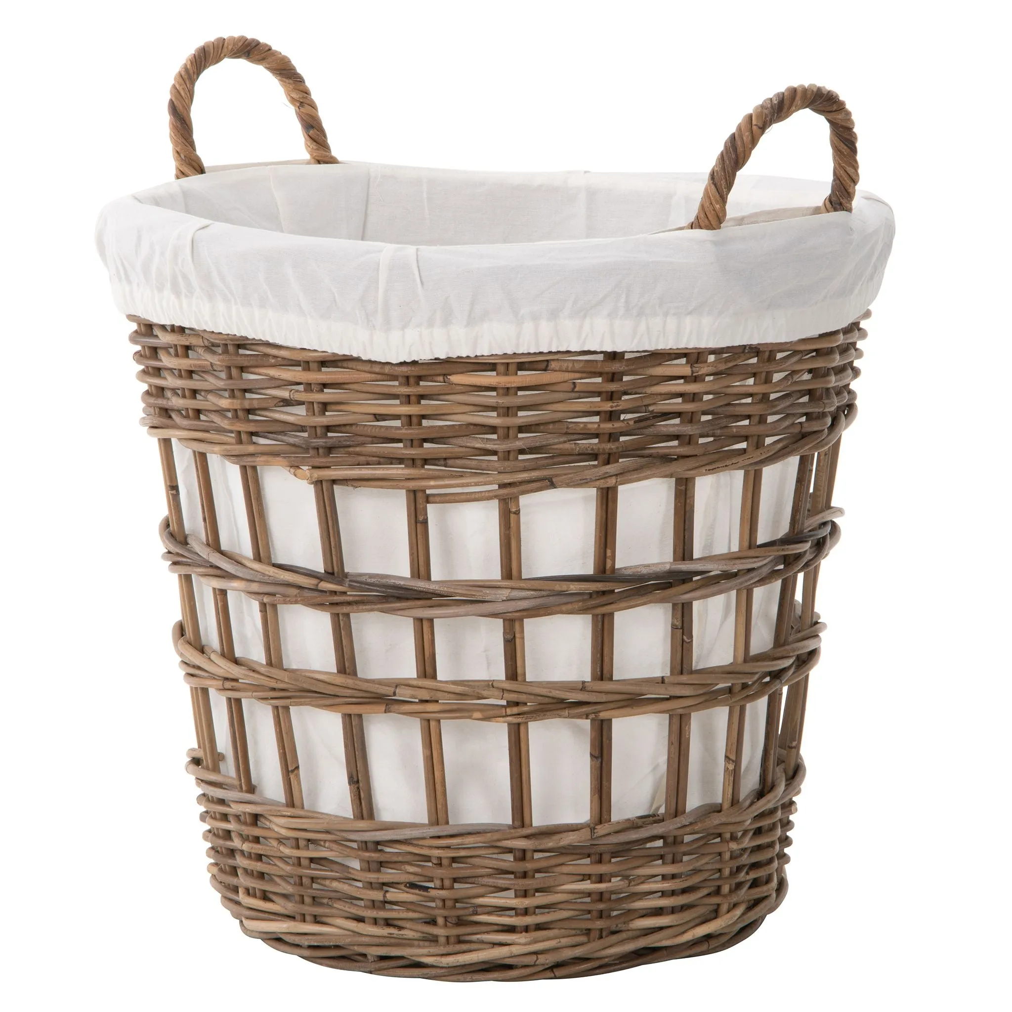 Kobo Round Rattan Storage and Laundry Basket with Liner and Handles - Removable and Washable Liner