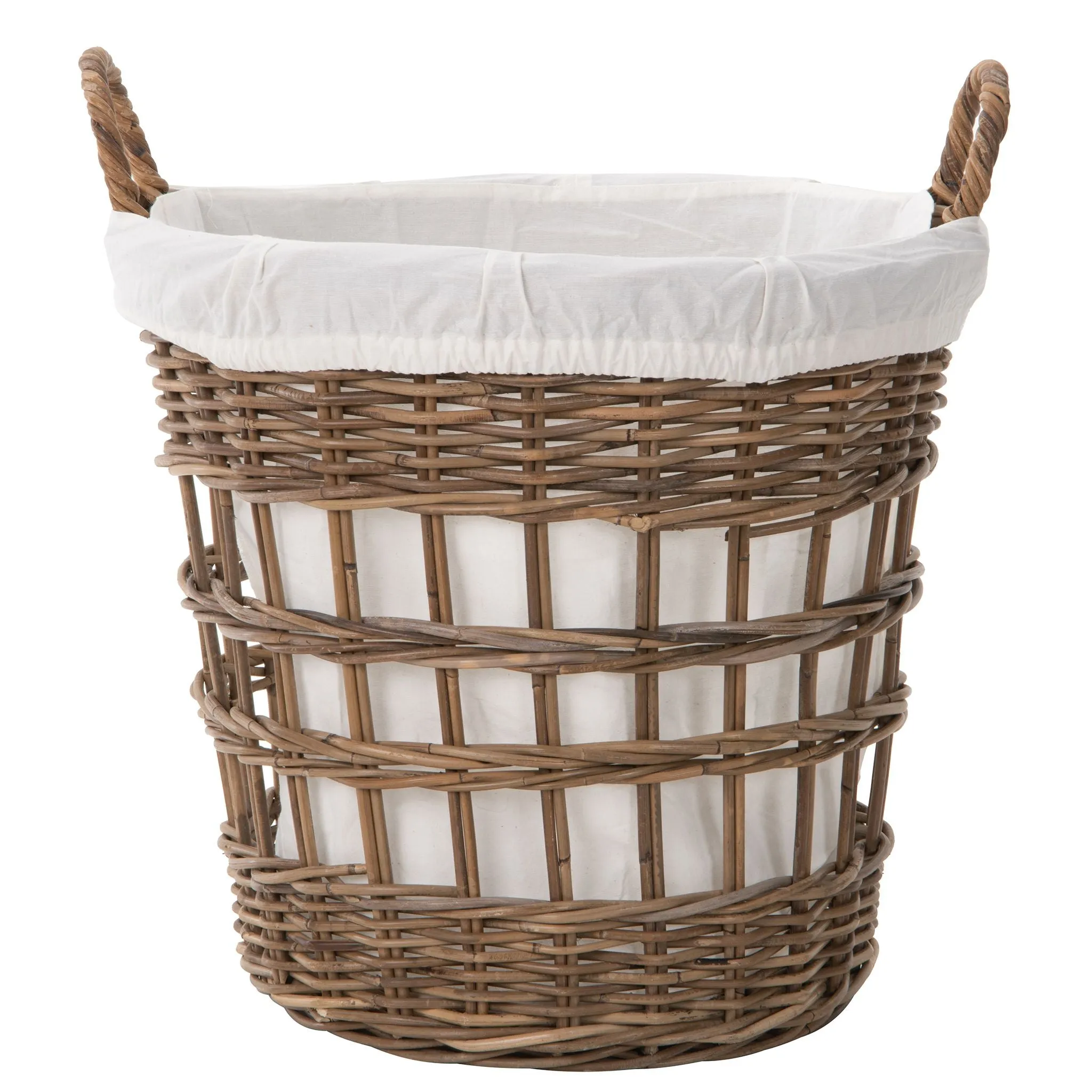 Kobo Round Rattan Storage and Laundry Basket with Liner and Handles - Removable and Washable Liner