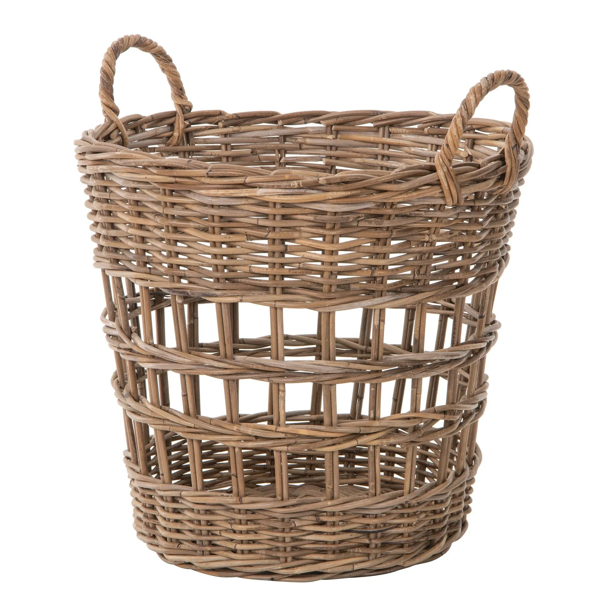 Kobo Round Rattan Storage and Laundry Basket with Liner and Handles - Removable and Washable Liner