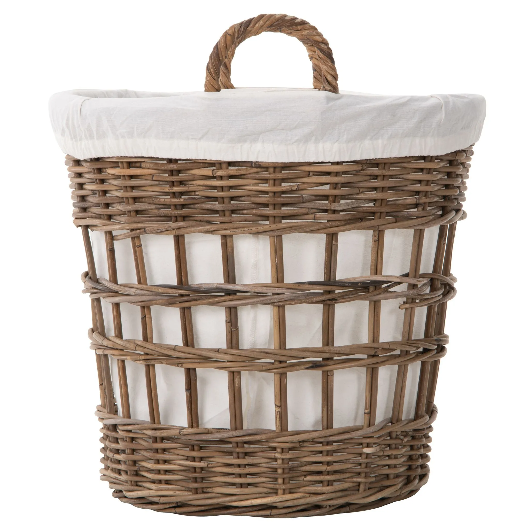 Kobo Round Rattan Storage and Laundry Basket with Liner and Handles - Removable and Washable Liner