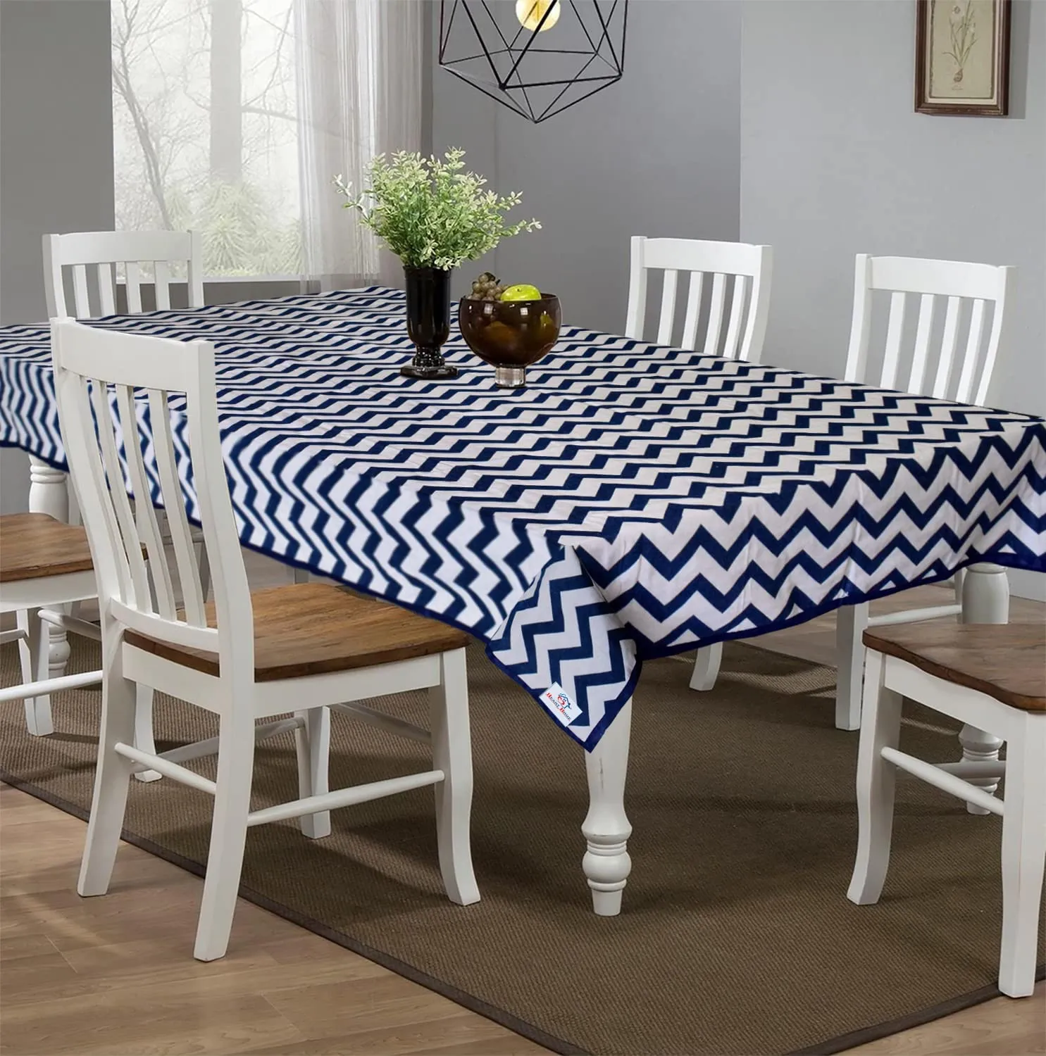 Kuber Industries Checkered Cotton 6 Seater Dining Table Cover - Blue