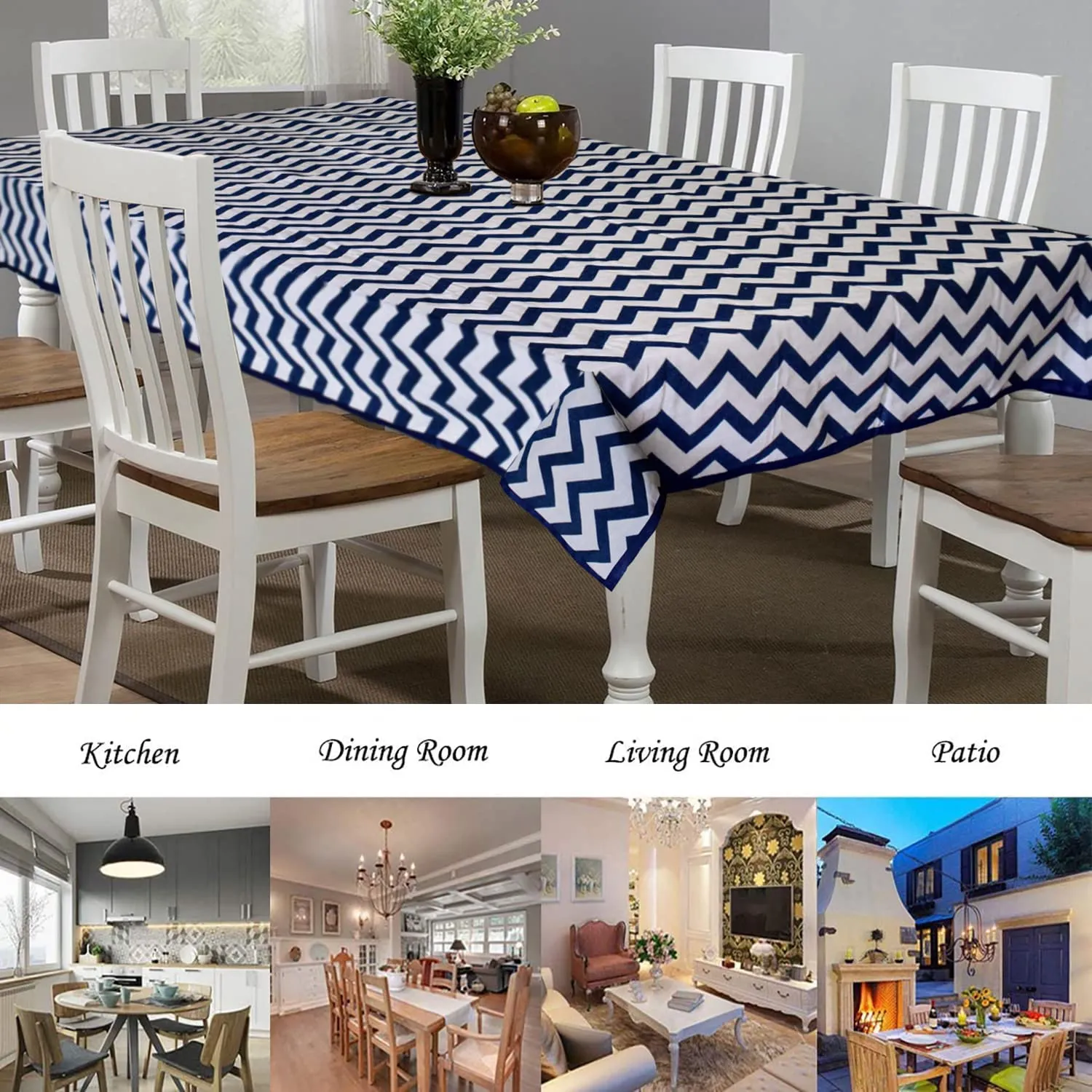 Kuber Industries Checkered Cotton 6 Seater Dining Table Cover - Blue