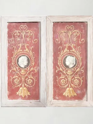 Large Pair of Painted Panels on Canvas w/ Roman Décor - 63¾" x 32"