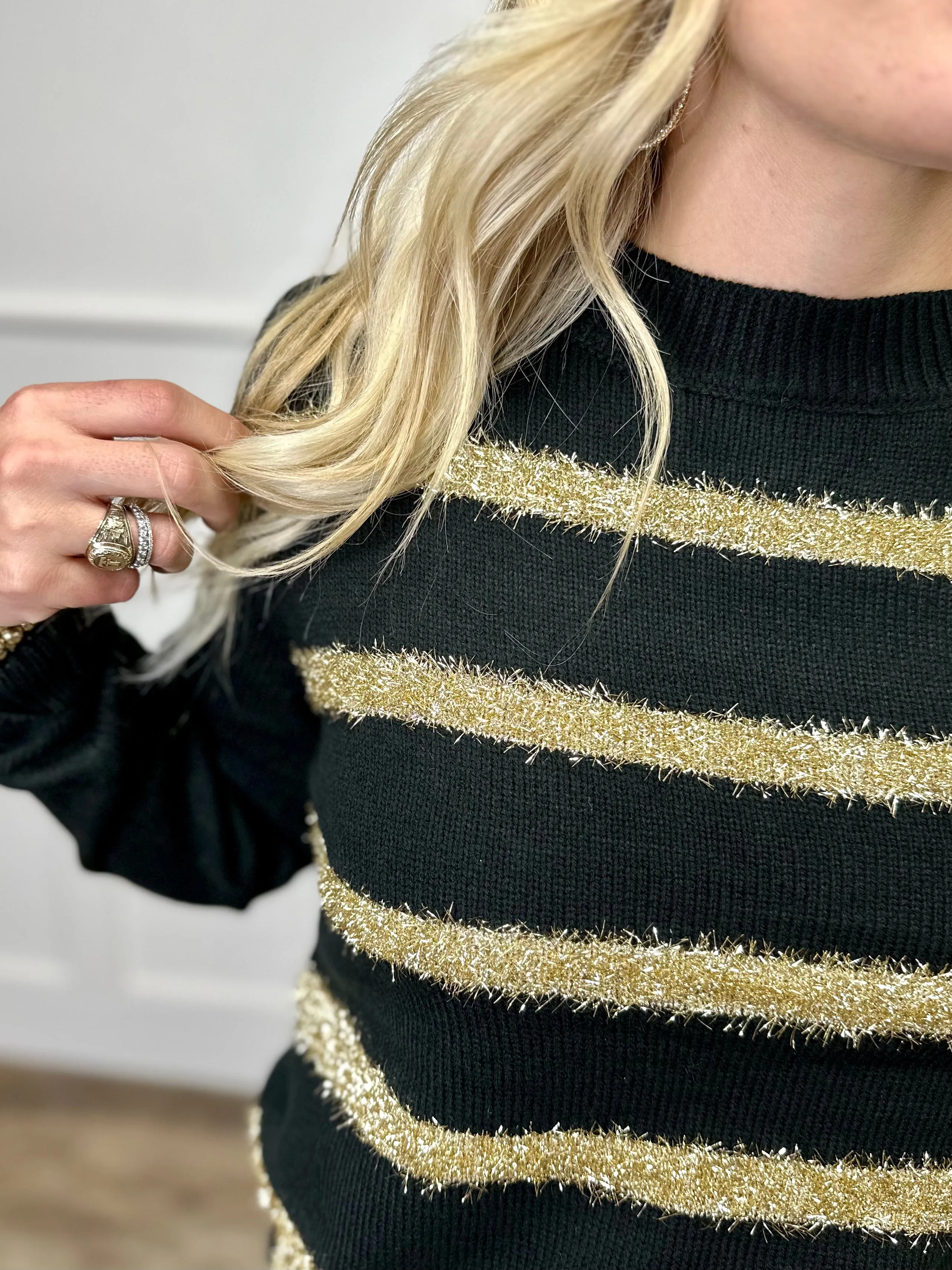 Let It Snow Tinsel Striped Sweater