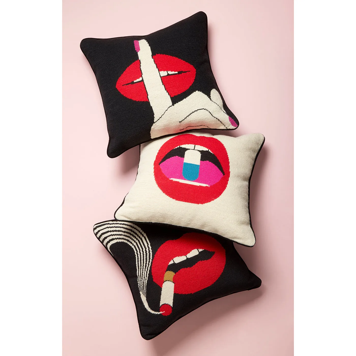 Lips Full Dose Needlepoint Cushion