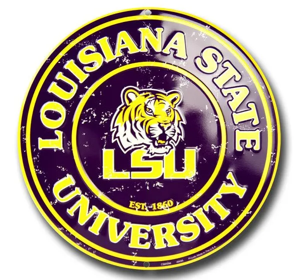 LSU - Louisiana State University Embossed Metal Circular Sign